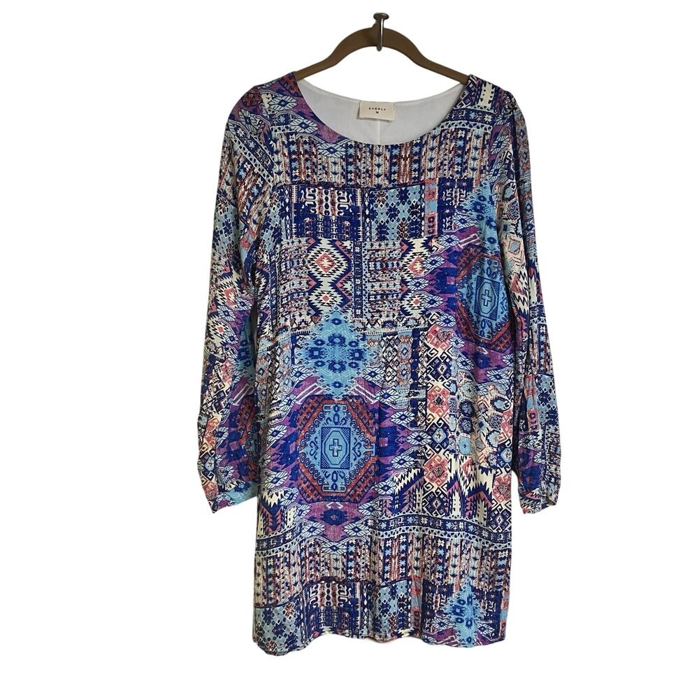 Anthropologie Tribal Mini Dress Aztec Print 3/4 Sleeve Mini Dress Womens Size S